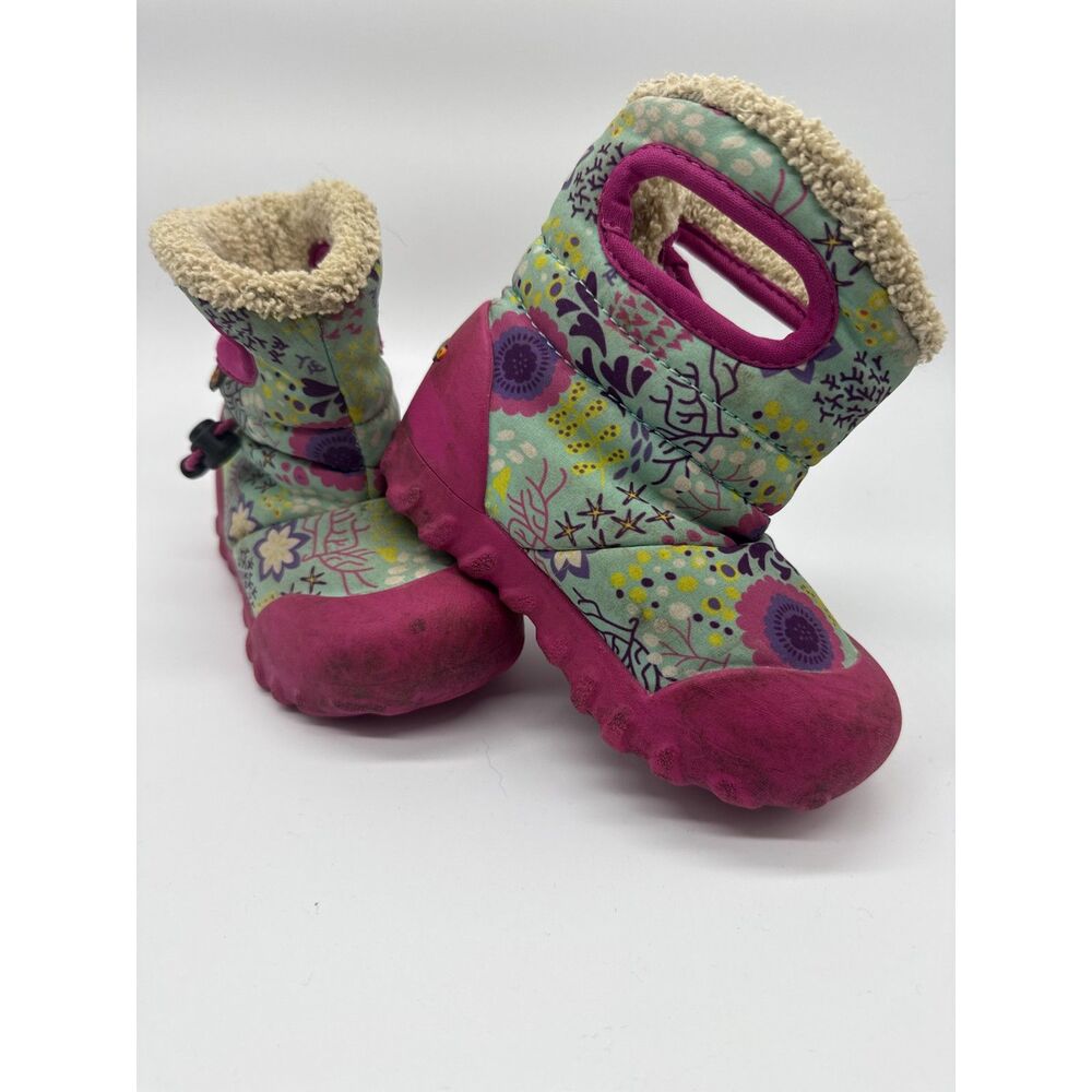 Bogs BMOC Waterproof Winter Snow Boots Fleece Floral Pink Green Toddler 7